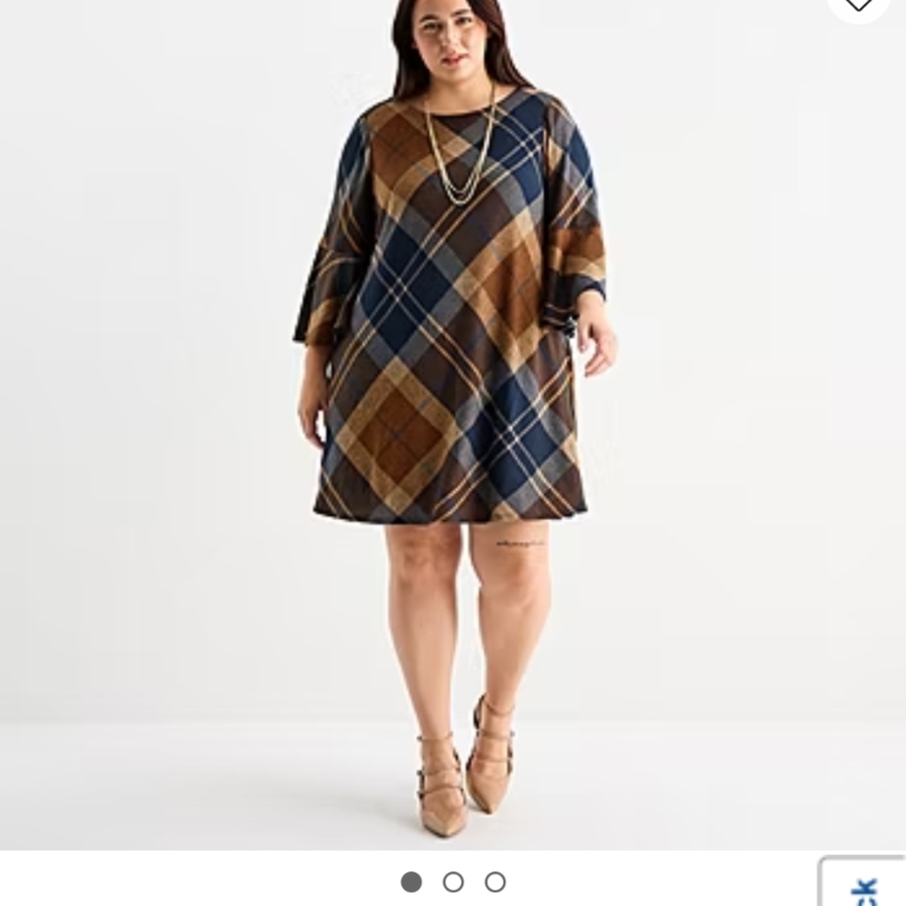 Plaid Shift Dress in Navy and Brown